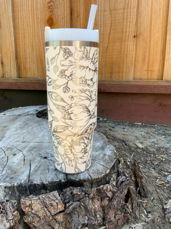 Peony Flower Laser Engraved Tumbler - Image 2