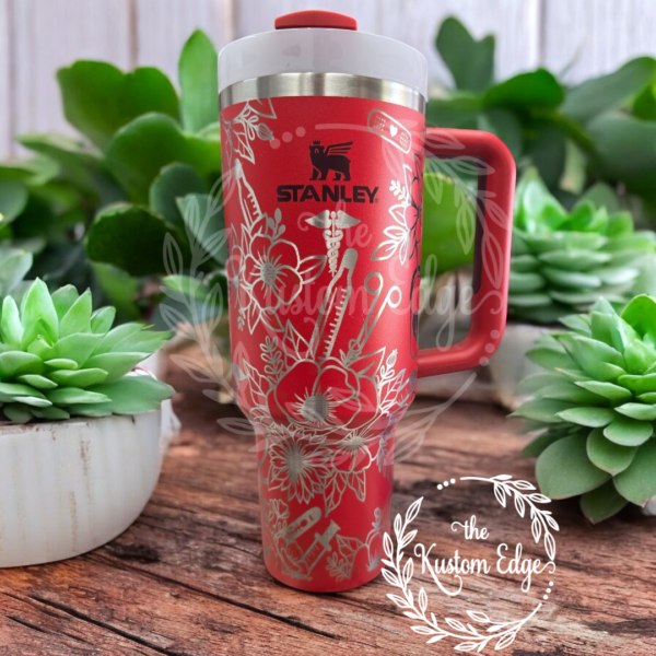 Nurse Flower Laser Engraved Tumbler - Image 2