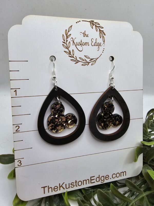 Black and Gold Mickey Head Tear Drop Earrings - Image 2