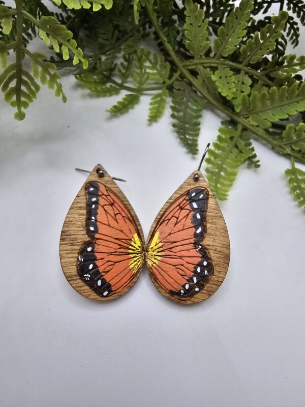 Hand Painted Butterfly Wooden Earrings - Image 2