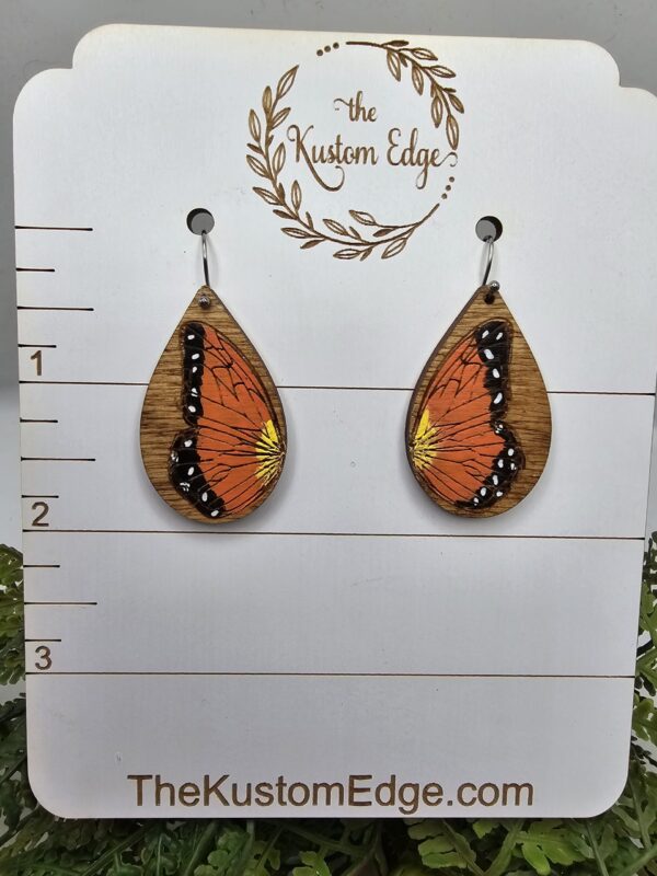 Hand Painted Butterfly Wooden Earrings - Image 3