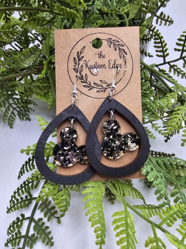 Black and Gold Mickey Head Tear Drop Earrings