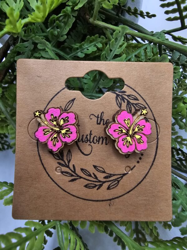 Hand Painted Hibiscus Wooden Stud Earrings