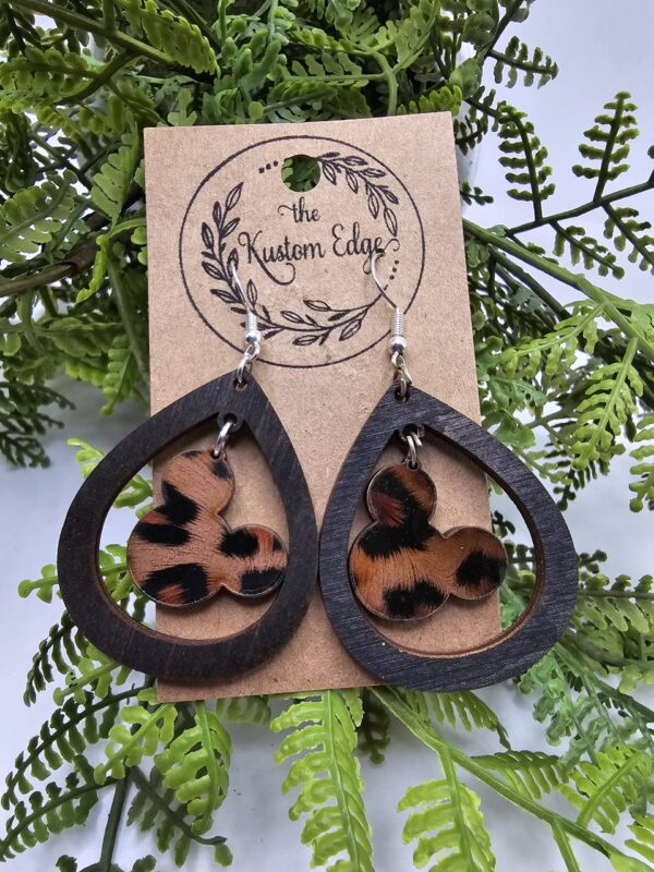 Leopard Mickey Head Tear Drop Earrings