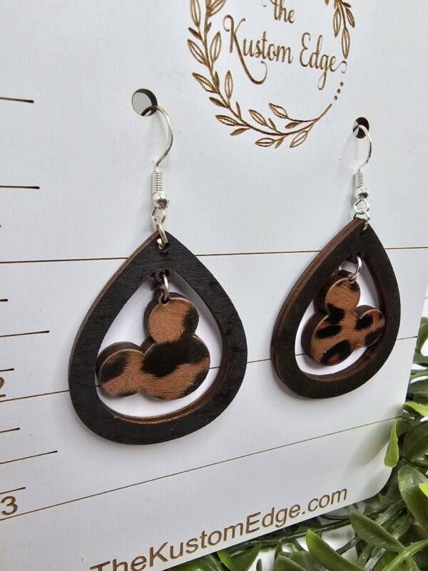 Leopard Mickey Head Tear Drop Earrings - Image 2