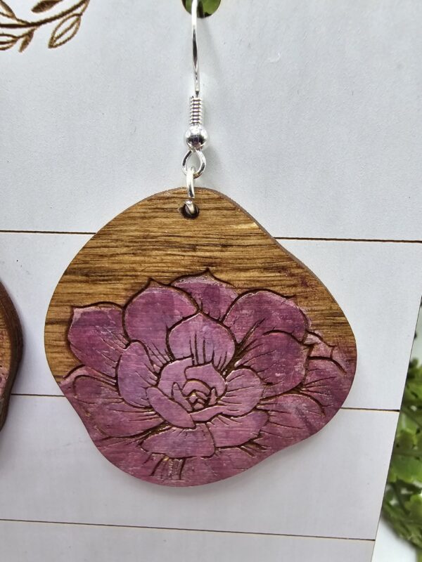 Hand Painted Rose Wooden Earrings - Image 2