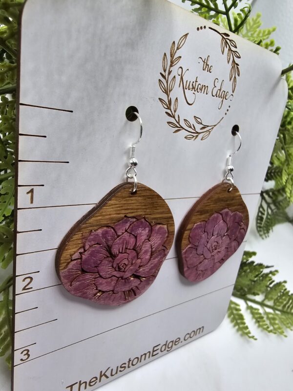 Hand Painted Rose Wooden Earrings - Image 3