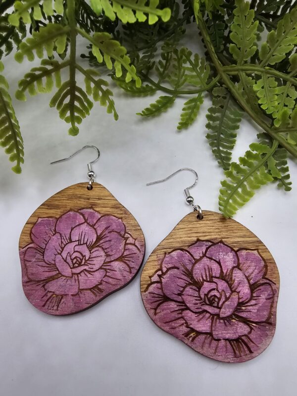 Hand Painted Rose Wooden Earrings