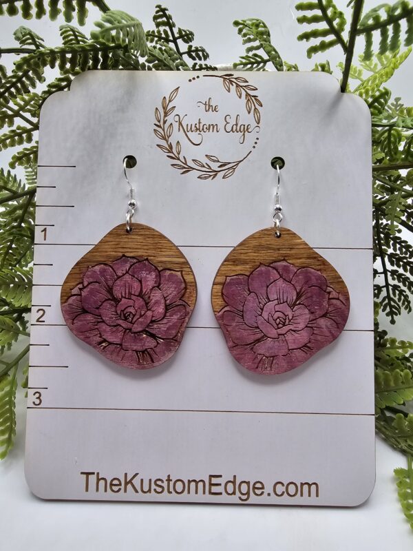 Hand Painted Rose Wooden Earrings - Image 4