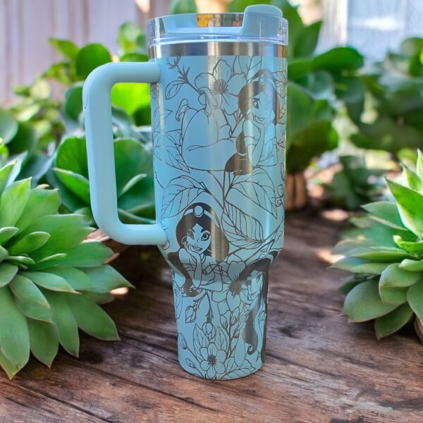 Princess Jasmine With Jasmine Flowers Laser Engraved Tumbler - Image 3