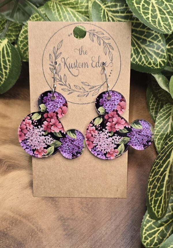 Purple Flowers Mouse Dangle Earrings