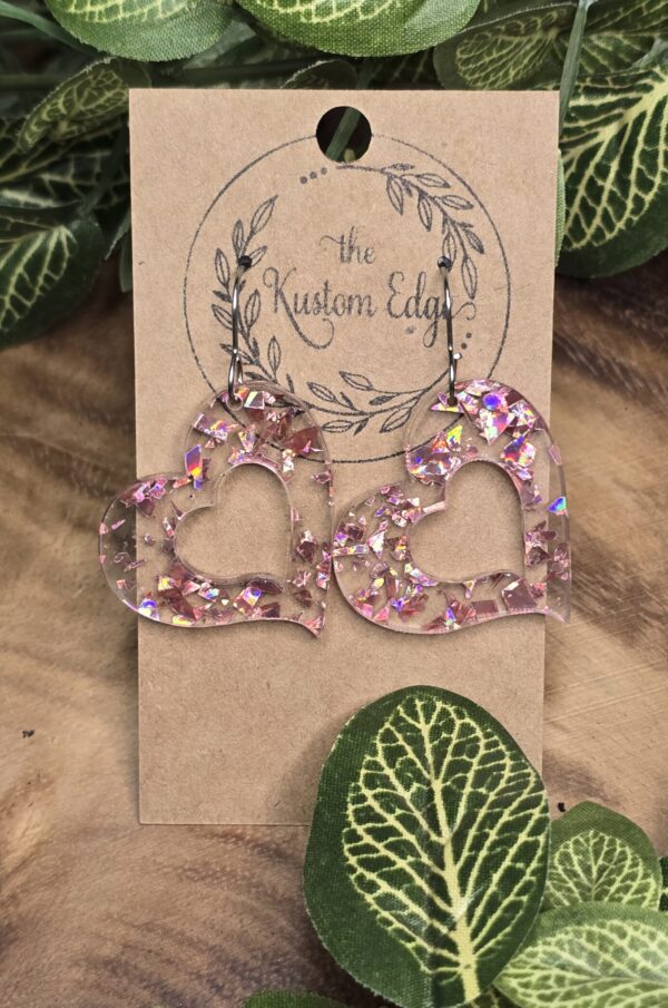 Holographic Glitter Pink Heart Earrings