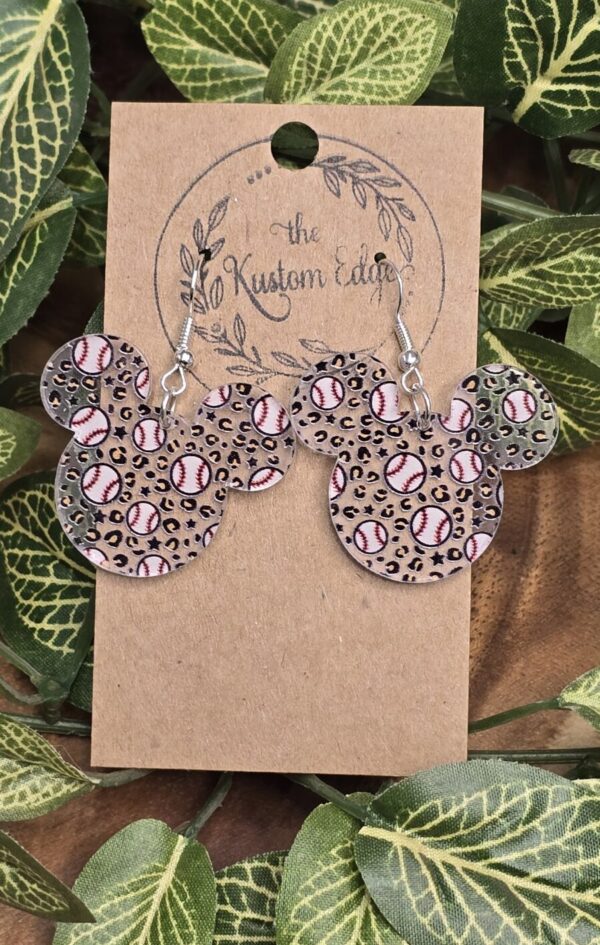 Baseball Leopard Mouse Dangle Earrings