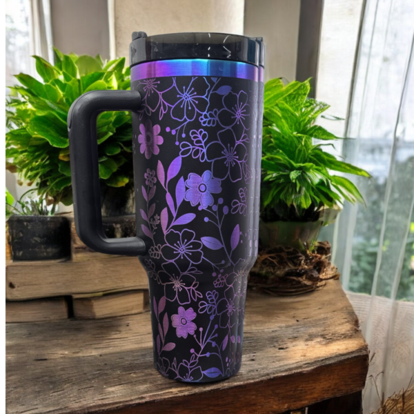 Flower Blossom Laser Engraved Stainless Steel Tumbler - Image 4