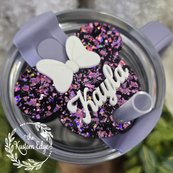 Pink and Black Glitter Mouse Ears Tumbler Topper