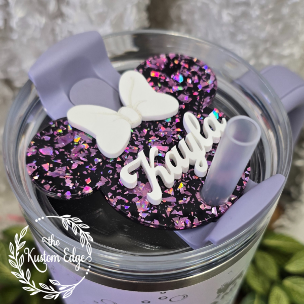 Pink and Black Glitter Mouse Ears Tumbler Topper - Image 2