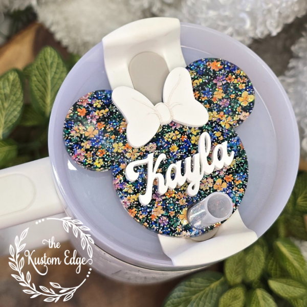 Tumbler Topper, Glitter Spring Flower Mouse Ears